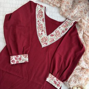 Maroon lotus kurti