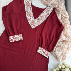 Alternative view of Maroon lotus kurti