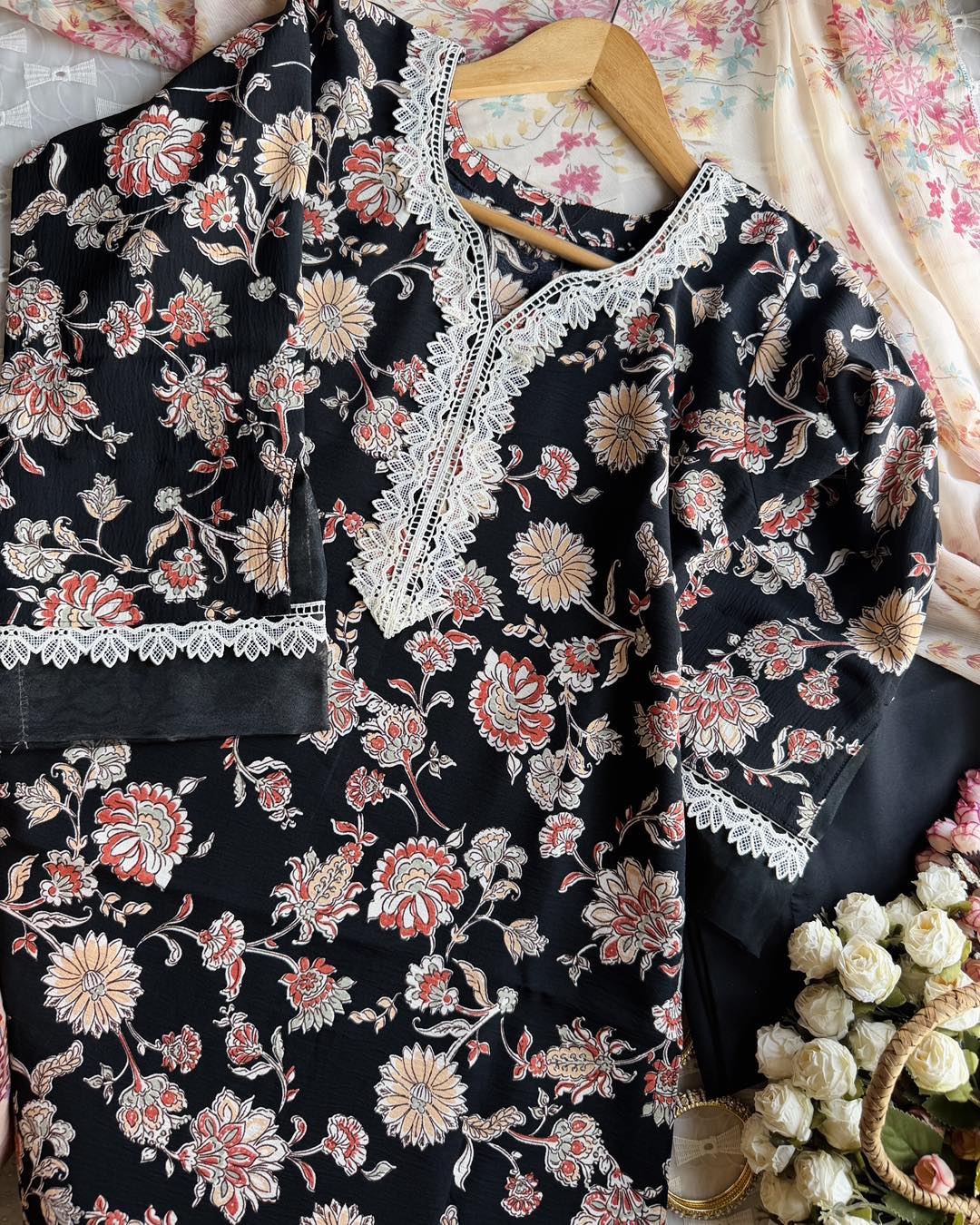 floral lace kurti