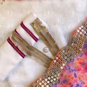 White Embroidery Tissue with organza orna