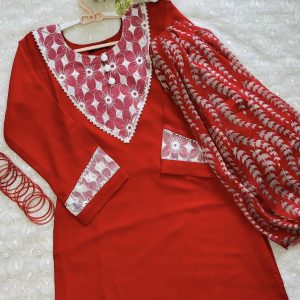 Red Plain Kurti