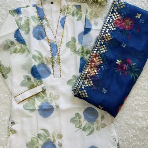 blue Flower foil Kurti
