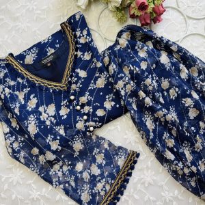 Navy Blue Floral Kurti