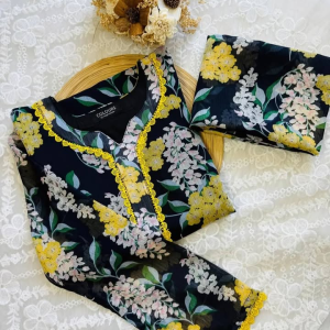 black yellow floral kurti