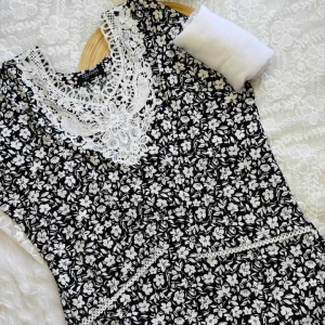 Black white Flower Kurti
