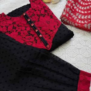 Black Red lace Kurti