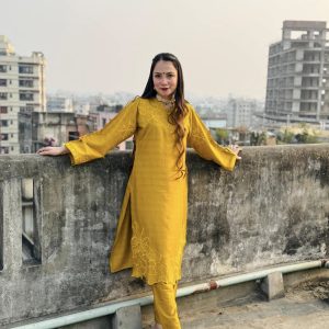 mustard cutwork co-ords