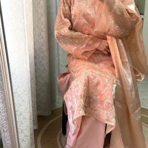 peach chanderi three piece