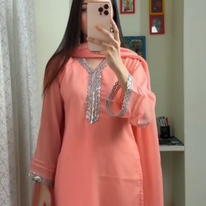 peach lace kurti