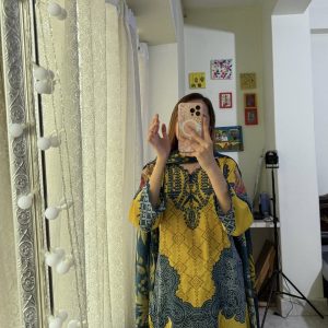 Mustard navy print three piece