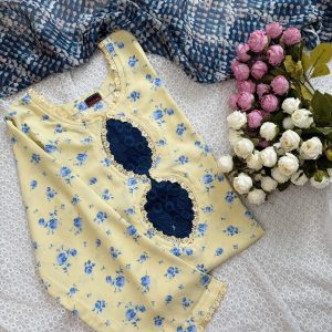 Pastel yellow floral kurti