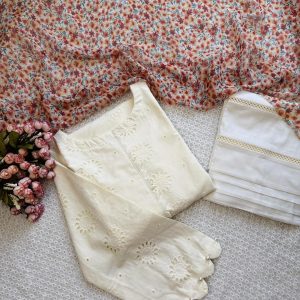 Cream Chickenkari  Kurti