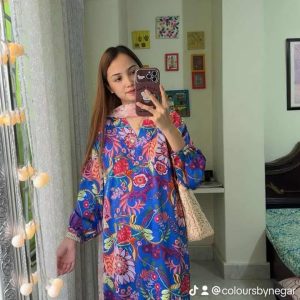blue mix flower kurti