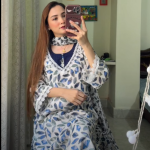 blue leaf print kurti