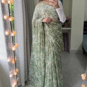Mint floral saree