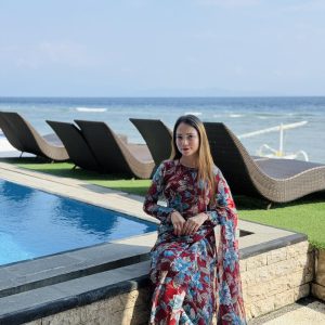 sky floral print saree