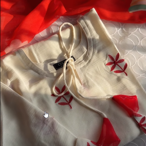 Cream Red Kurti