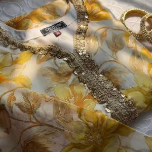 Yellow Flower zari Kurti