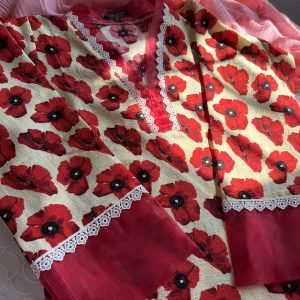 Red poppy flower kurti