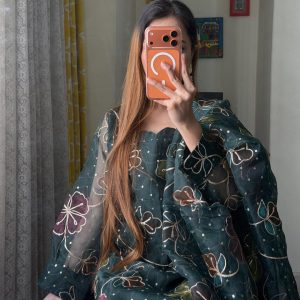 bottle green flower kurti