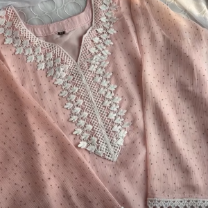 Peachy white lace kurti