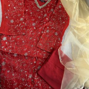 red chanderi 3pc