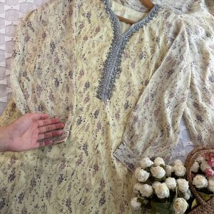 Custard  Flower Kurti