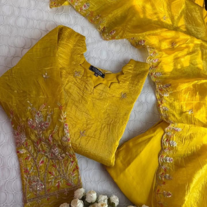 mustard chanderi three piece