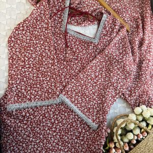 Red white print kurti