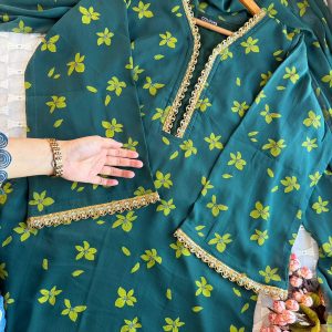 Dark Green Flower Kurti