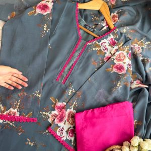grey pink rose kurti