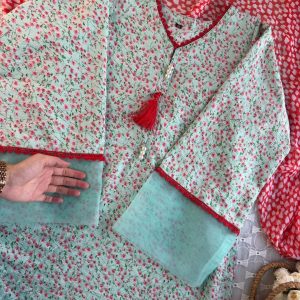 pink flowers kurti