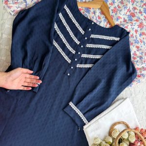 navy white lace kurti