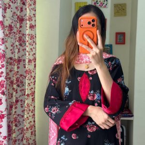 red blue roses kurti
