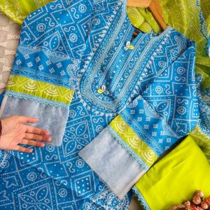 blue chunri print 3 pc