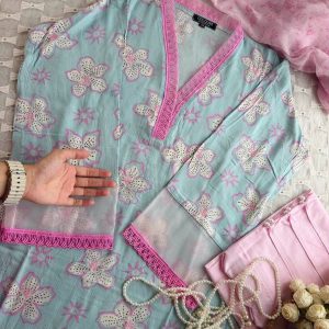 Mint pink flower kurti