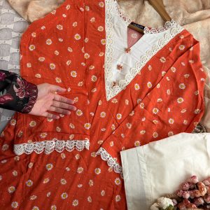 Burnt orange daisy kurti