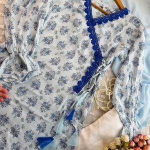 Sky blue angrakha kurti