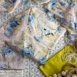 creamy blue rose kurti